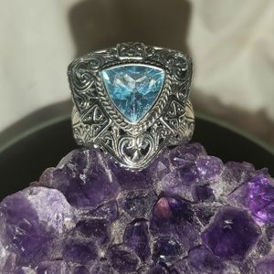SOLD Women's Solid 925 Blue Topaz Trillion Cut with Comfort Backing Ring. Size 9